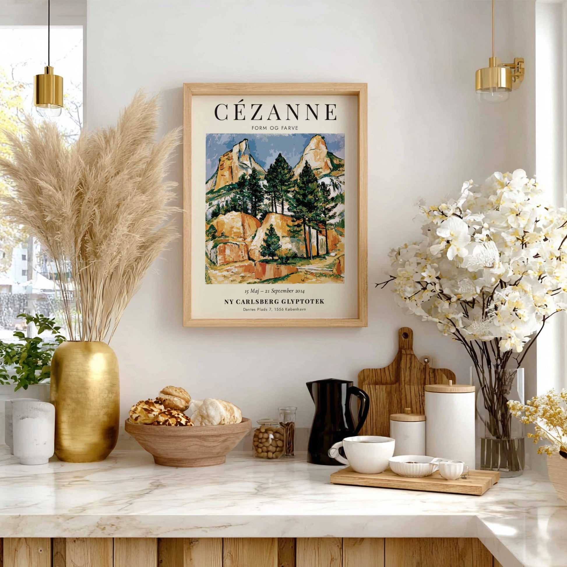 Cézanne Exhibition Poster featuring Form og Farve landscape art with vibrant greens and earthy tones