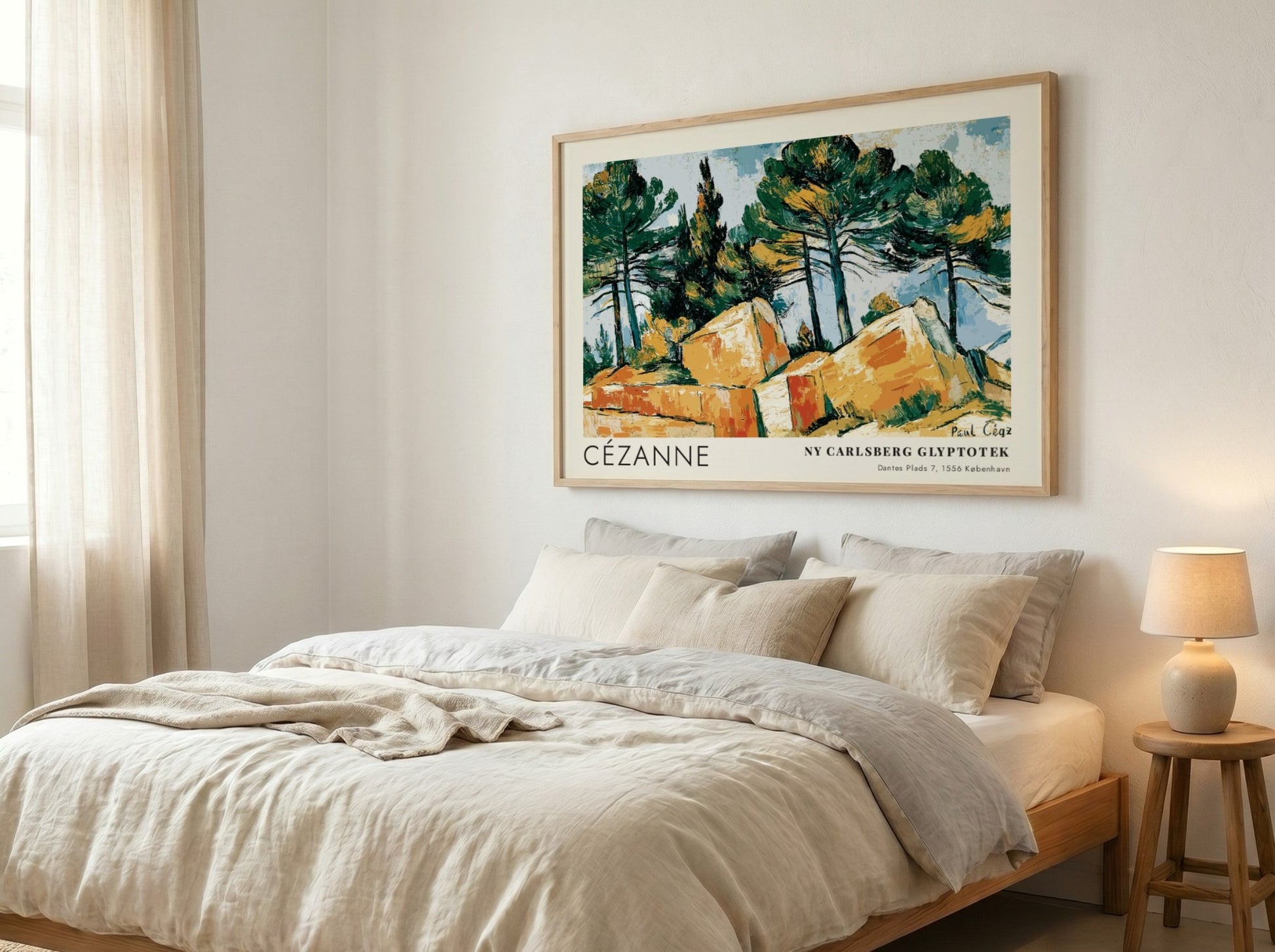 Wall art poster featuring a Cézanne landscape painting with pine trees and rocks