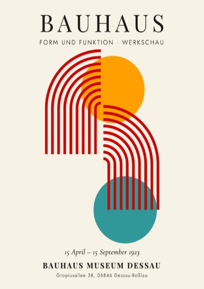 Bauhaus poster featuring geometric shapes in vibrant colors, modern design art for wall decor