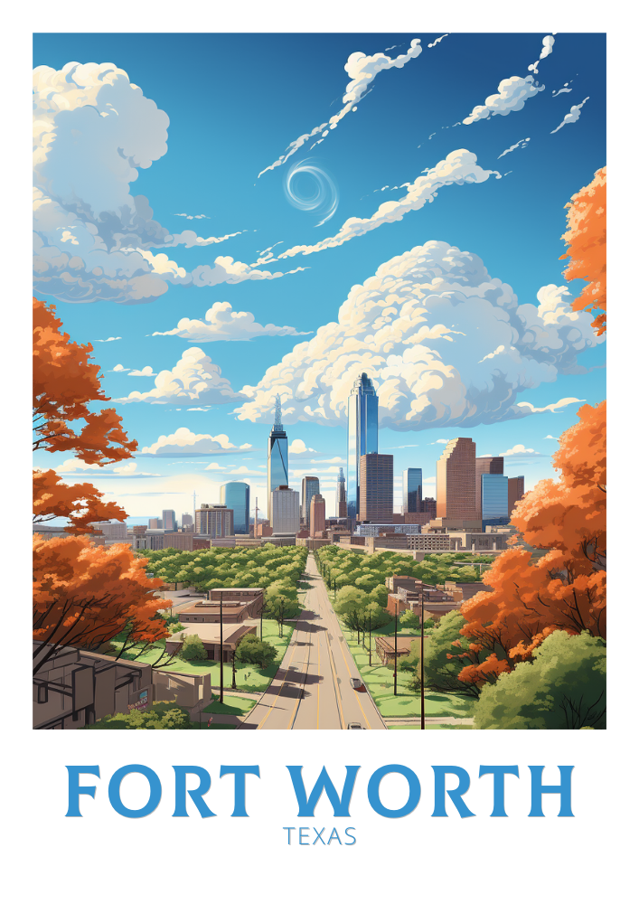 North AmericaFORT WORTH TRAVEL PRINT - TEXAS ARTWORK