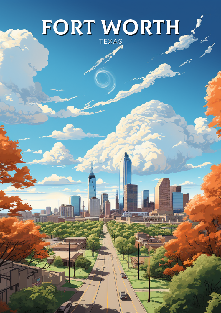North AmericaFORT WORTH TRAVEL POSTER - TEXAS ARTWORK