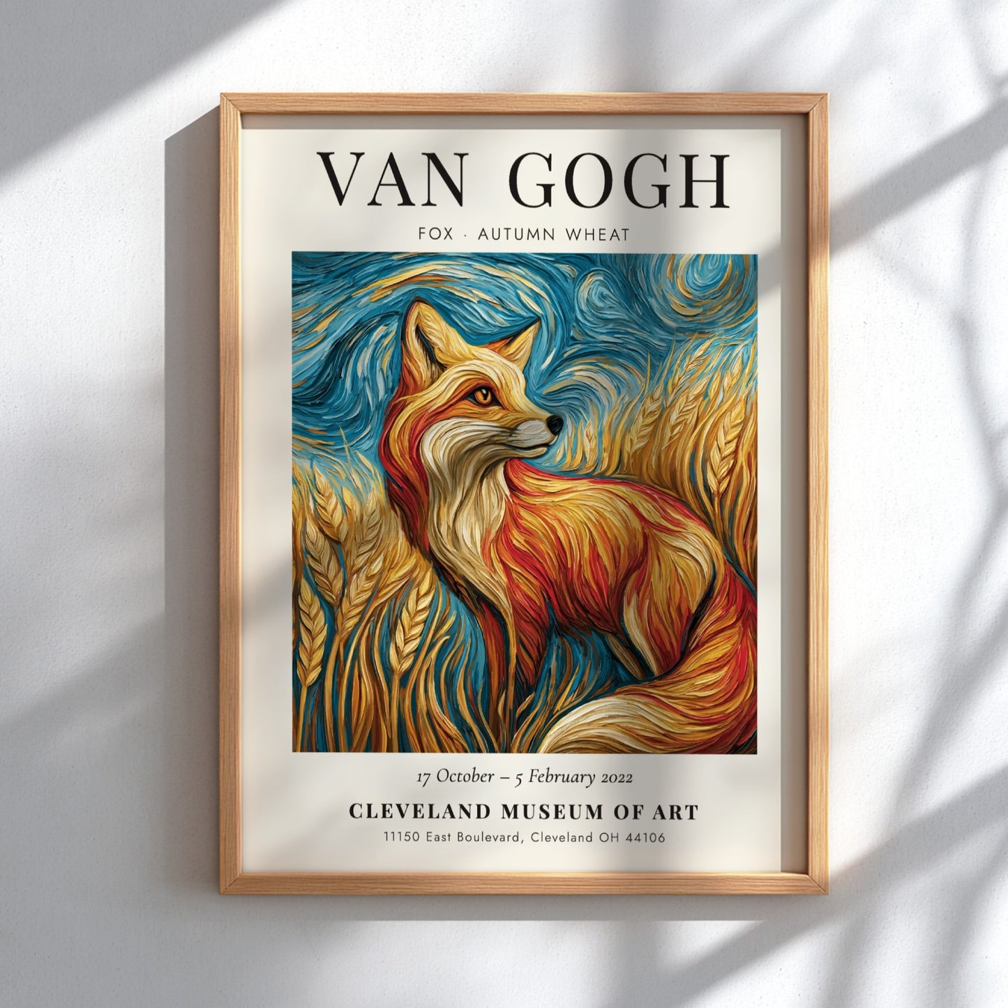 Fox autumn wheat poster featuring warm colors and Van Gogh style