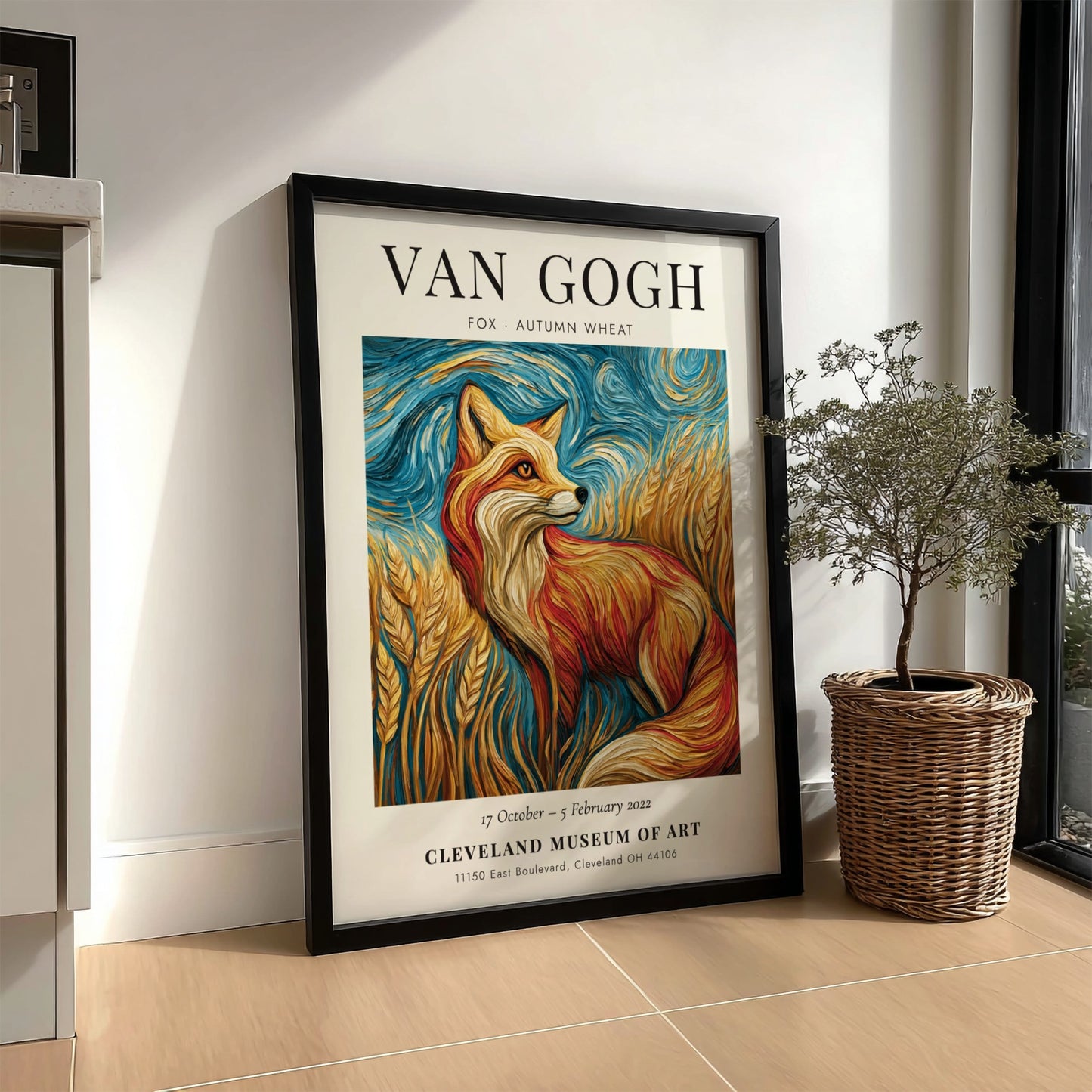 Fox autumn wheat poster featuring warm colors and Van Gogh style