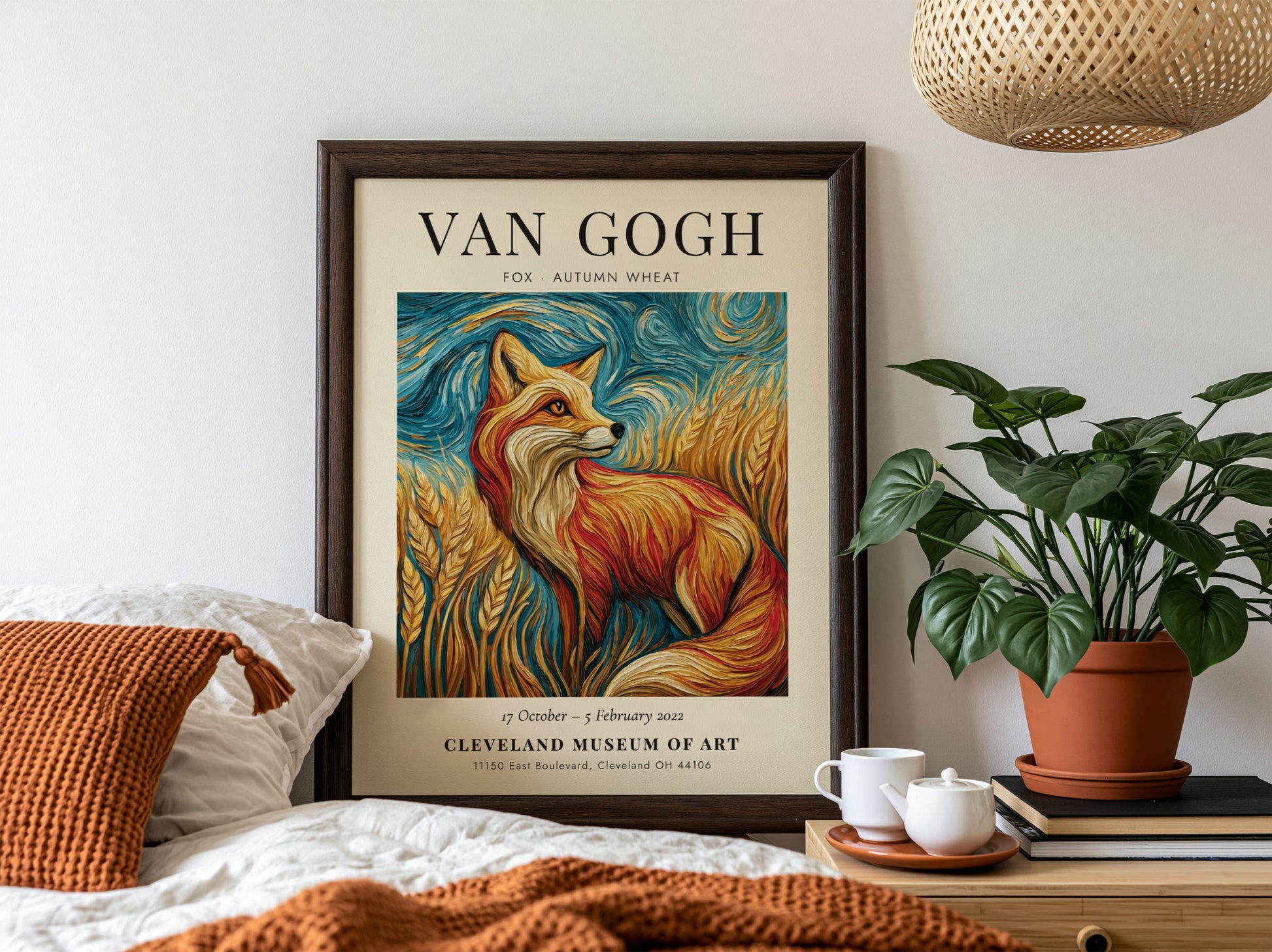 Fox autumn wheat poster featuring warm colors and Van Gogh style