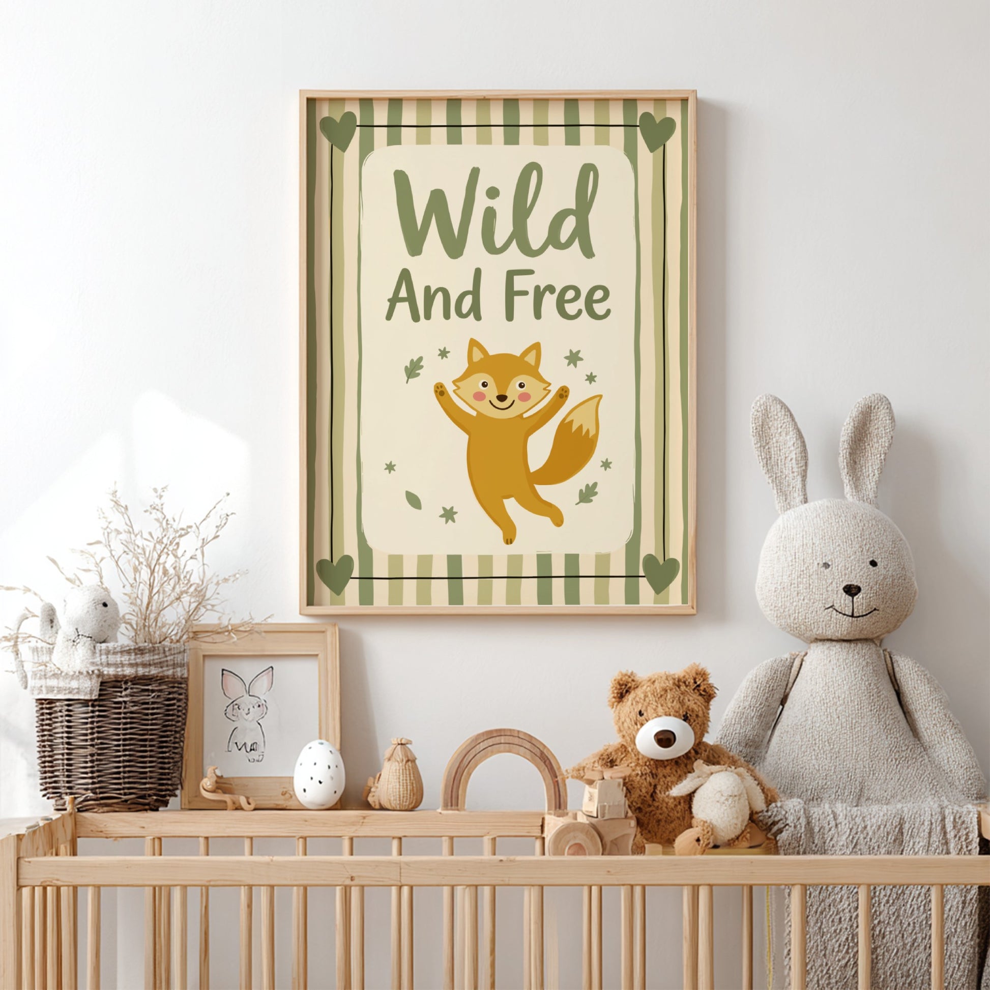 Kids room poster featuring a playful fox in warm colors, perfect for nursery decor.