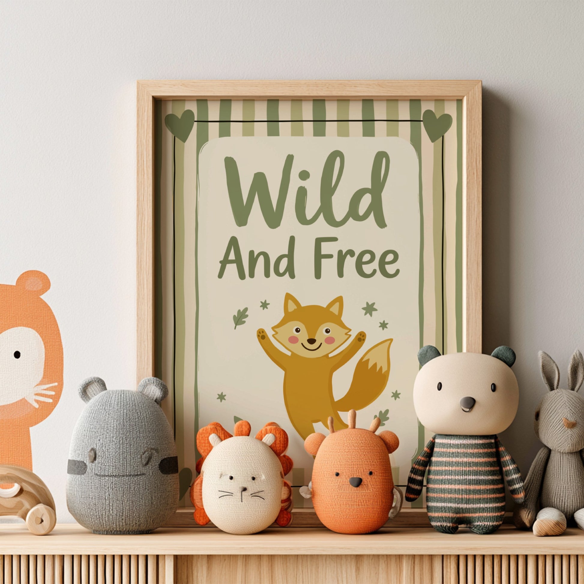 Kids room poster featuring a playful fox in warm colors, perfect for nursery decor.