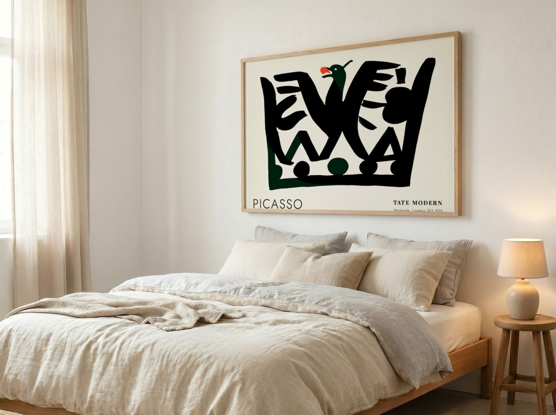 Pablo Picasso poster featuring fragmented portrait design with black shapes and green accents