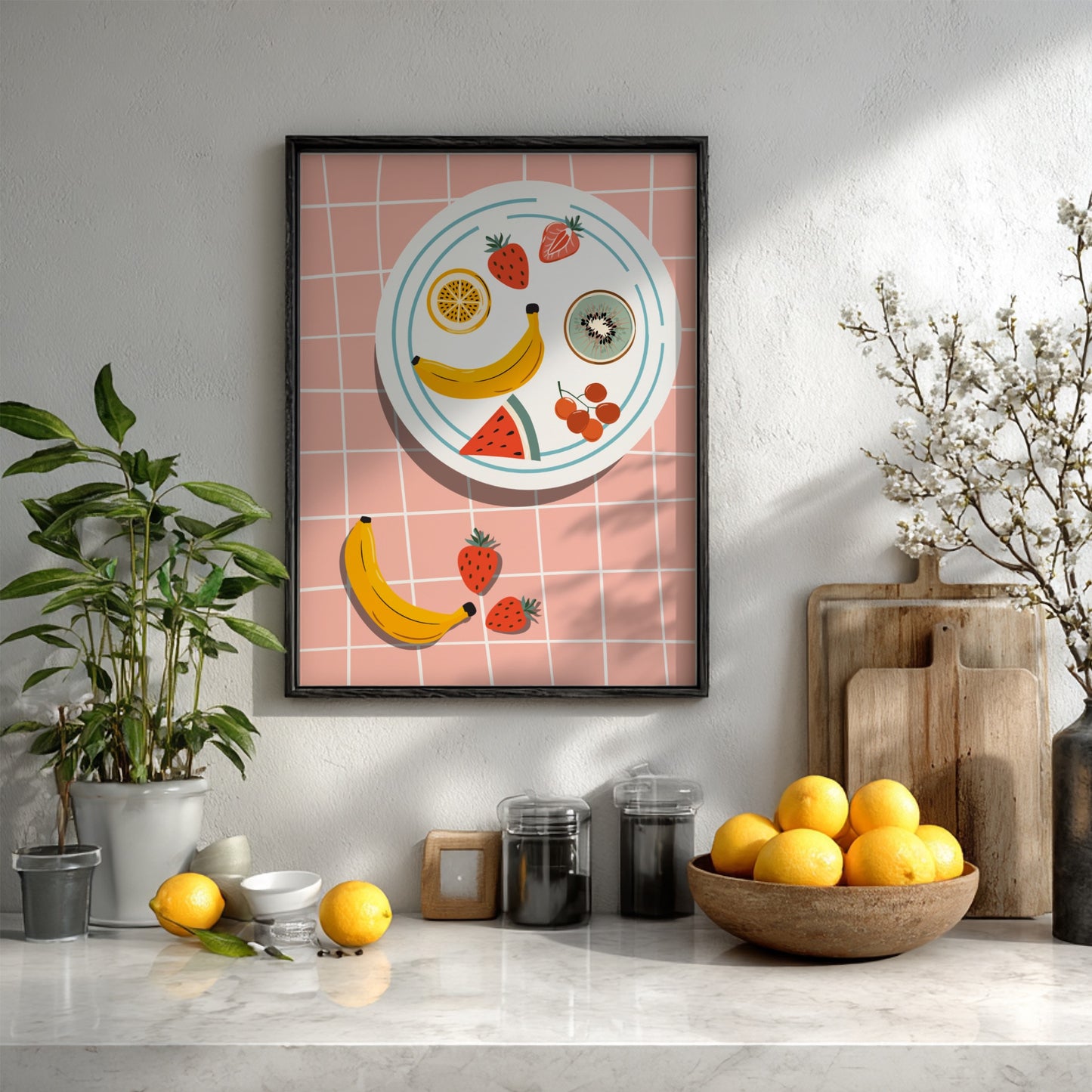 Fruit Plate Poster - Fresh & Colorful Fruit Arrangement Wall Art Print