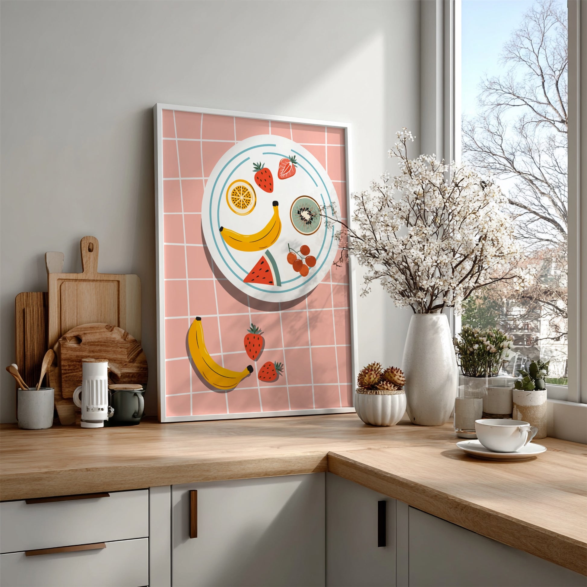 Fruit Plate Poster - Fresh & Colorful Fruit Arrangement Wall Art Print