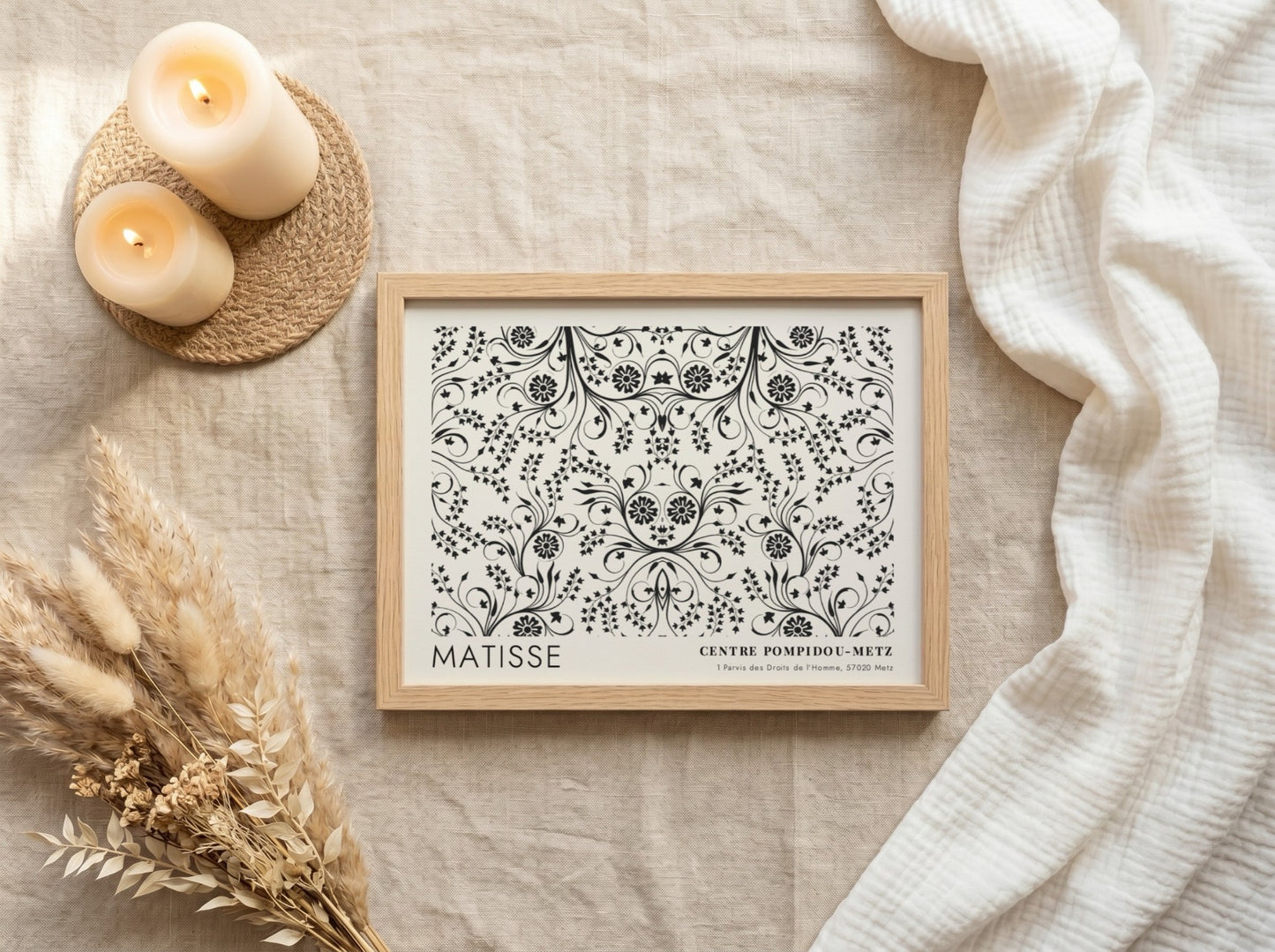 Fuchsia Blossoms on the Vine poster featuring intricate floral patterns in black and white, elegant wall art