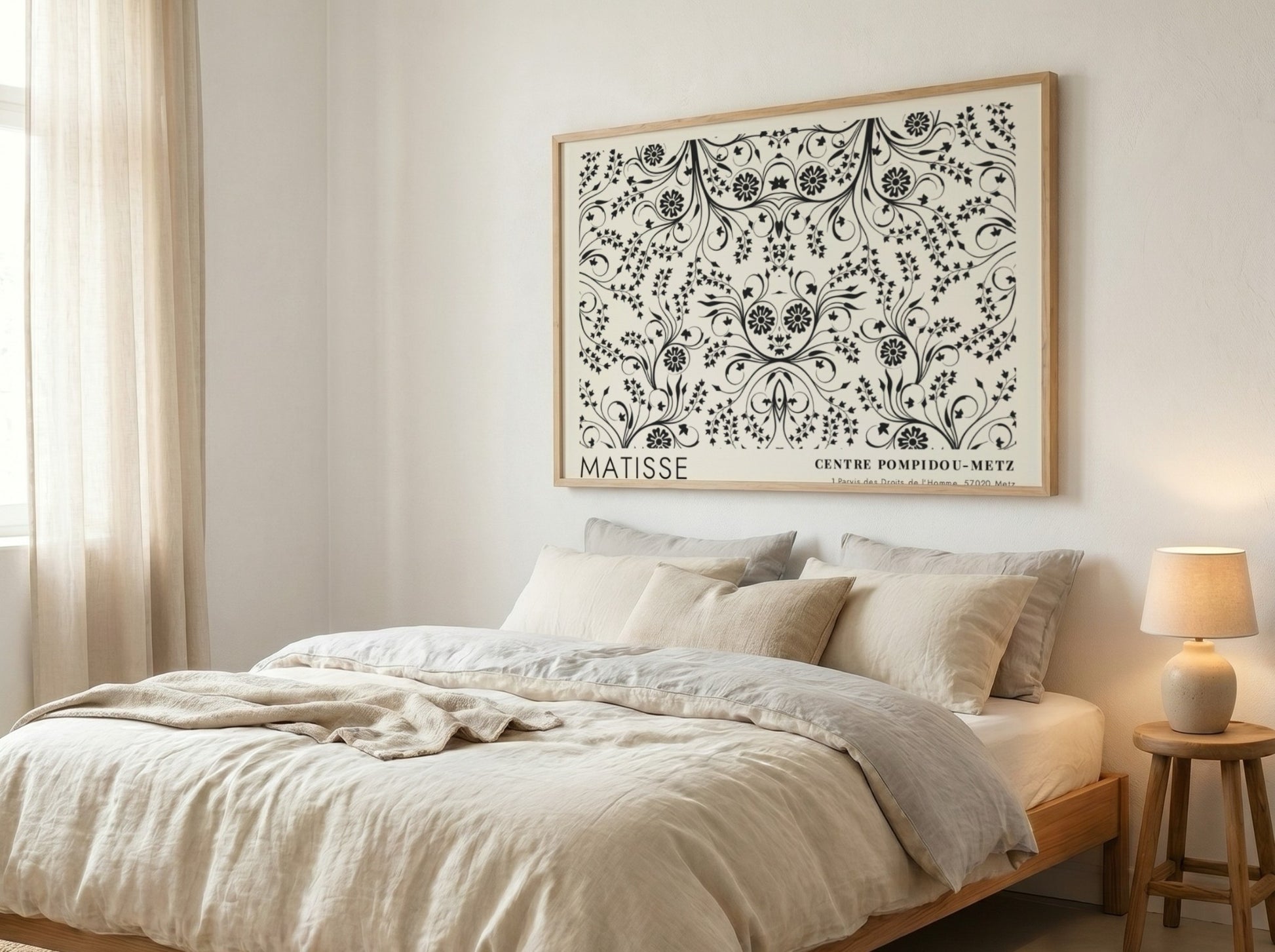 Henri Matisse poster featuring fuchsia blossoms and vines in black and white design