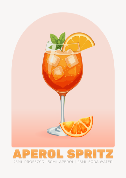 Aperol Spritz Cocktail Poster - Drinks Wall Art