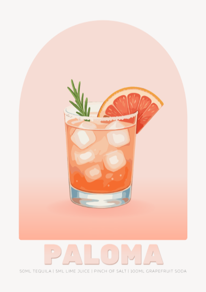Paloma Cocktail Poster - Drinks Wall Art