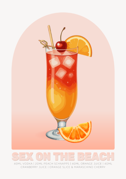 Sex on the Beach Cocktail Poster - Drinks Wall Art