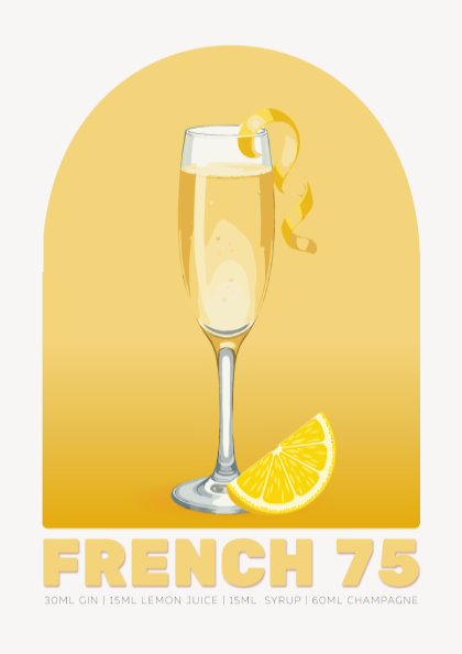 French 75 Cocktail Poster - Drinks Wall Art