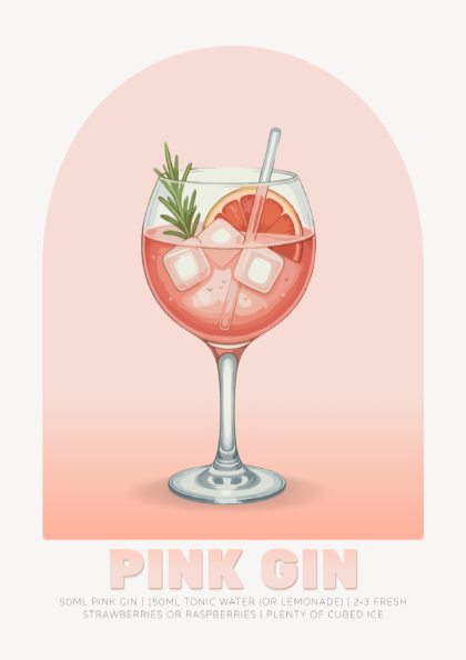 Pink Gin & Tonic Cocktail Poster - Drinks Wall Art