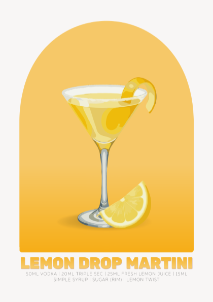 Lemon Drop Martini Cocktail Poster - Drinks Wall Art