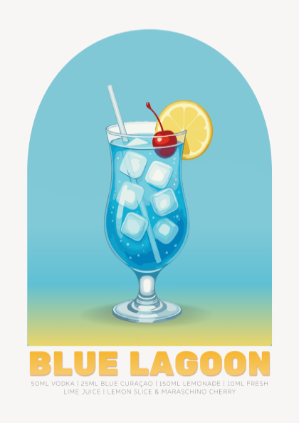 Blue Lagoon Cocktail Poster - Drinks Wall Art