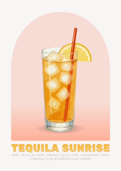 Tequila Sunrise Cocktail Poster - Drinks Wall Art