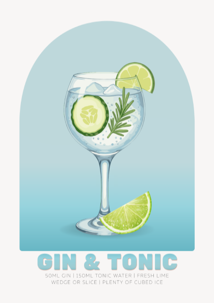 Gin & Tonic Cocktail Poster - Drinks Wall Art
