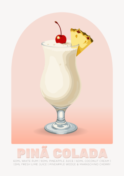 Pina Colada Cocktail Poster - Drinks Wall Art