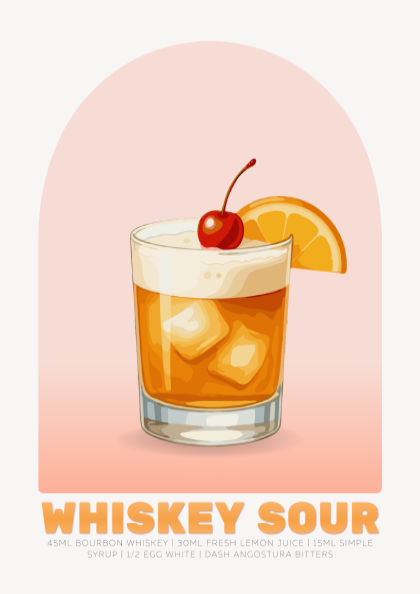 Whiskey Sour Cocktail Poster - Drinks Wall Art