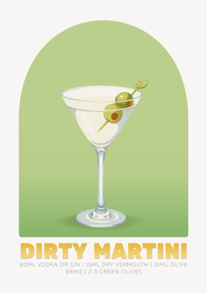 Dirty Martini Cocktail Poster - Drinks Wall Art
