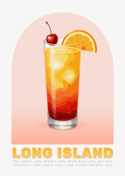 Long Island Ice Tea Cocktail Poster - Drinks Wall Art