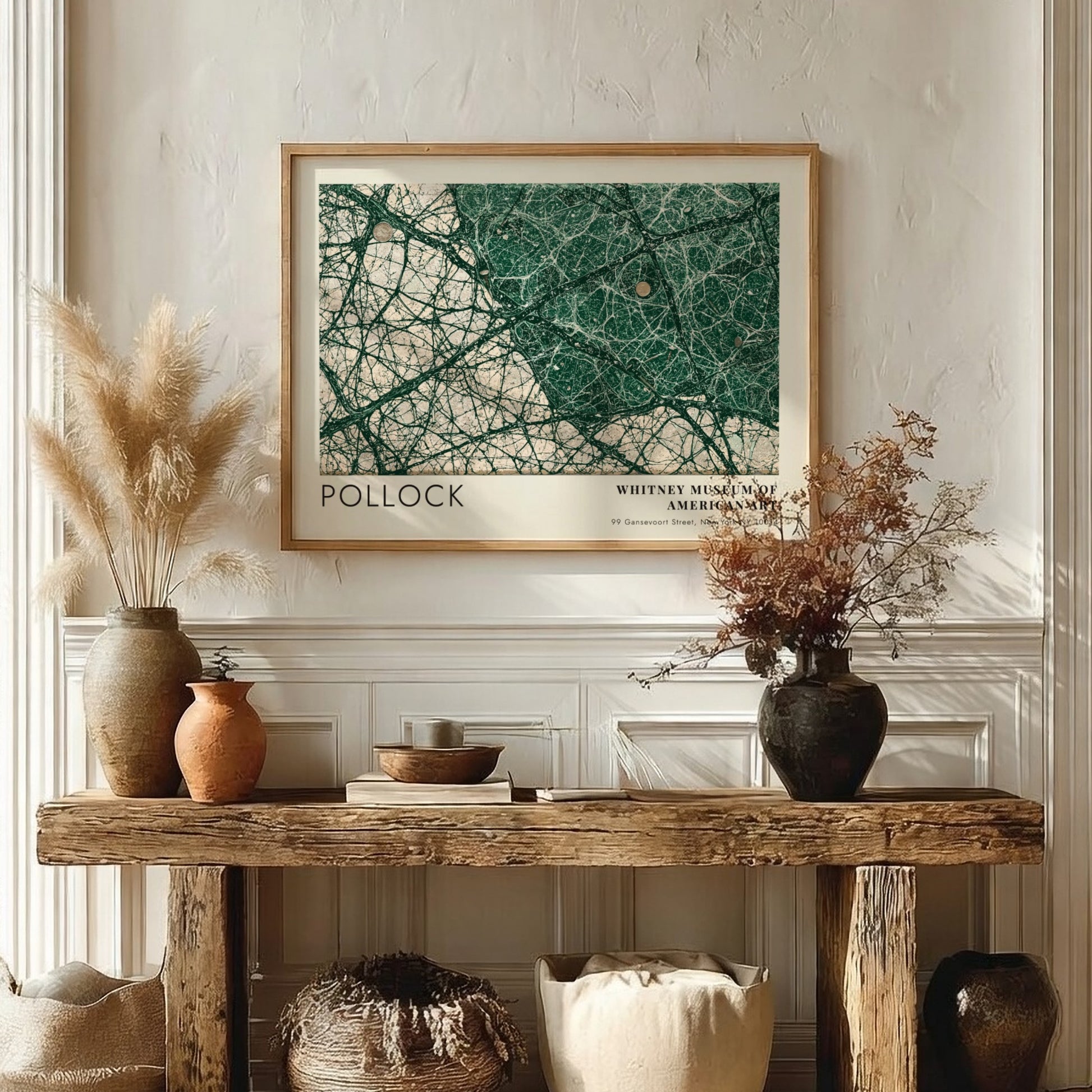 Wall art poster featuring Jackson Pollock Full Fathom Five abstract green paint splatter