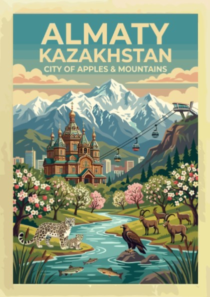Al-Maty City of Apples - Kazakhstan Travel Poster