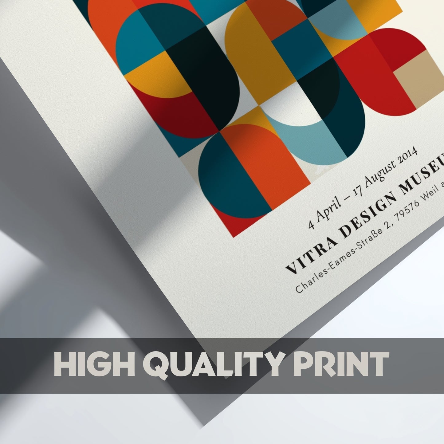 Bauhaus poster showcasing geometric patterns in vibrant colors, modernist wall art