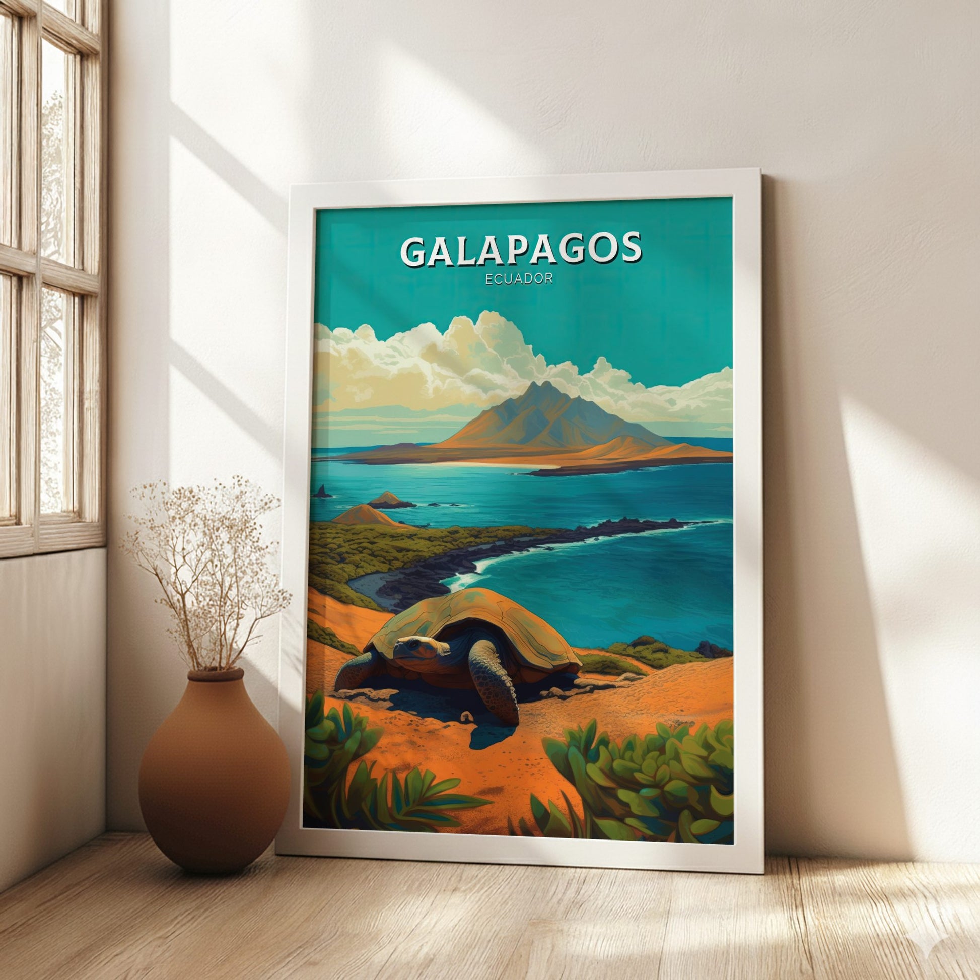Galapagos Ecuador White Wooden Frame Poster