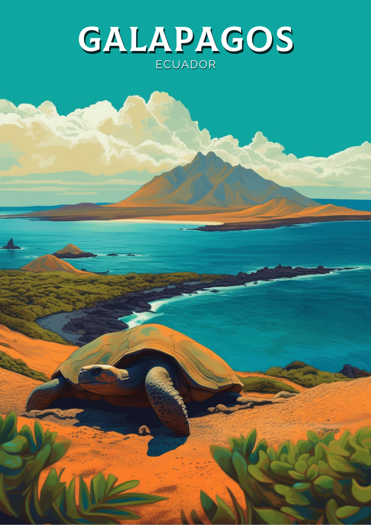 South America GALAPAGOS TRAVEL POSTER - RETRO ISLAND ART