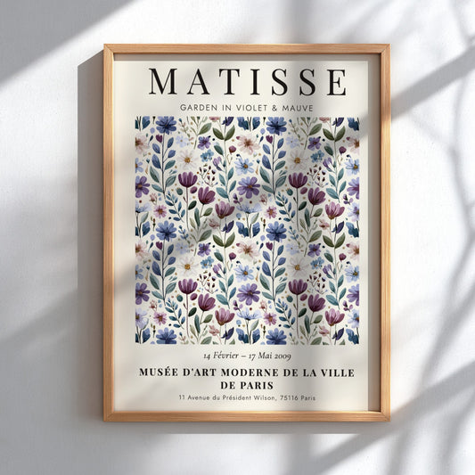Henri Matisse poster featuring wildflowers in violet and mauve, perfect for floral wall decor.