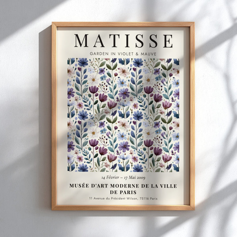 Henri Matisse poster featuring wildflowers in violet and mauve, perfect for floral wall decor.