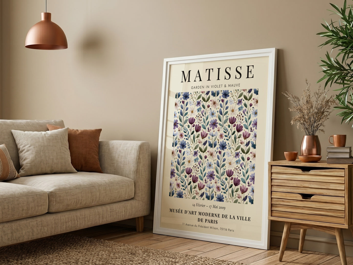 Henri Matisse poster featuring wildflowers in violet and mauve, perfect for floral wall decor.