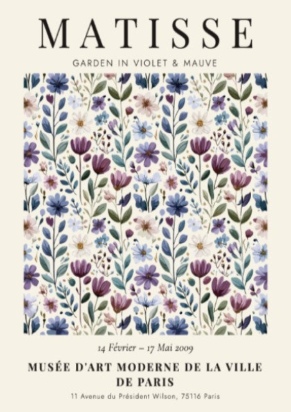 Henri Matisse poster featuring wildflowers in violet and mauve, perfect for floral wall decor.