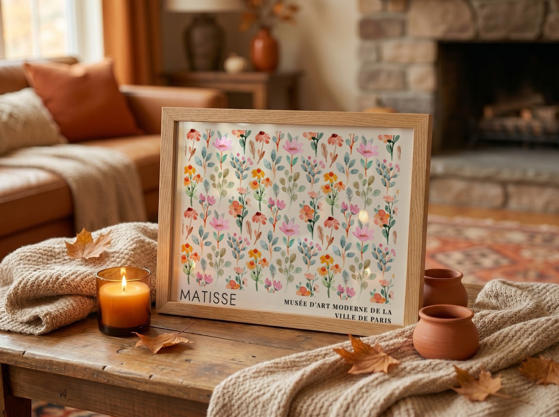 Henri Matisse poster featuring a garden in violet and mauve colors, showcasing floral elements in a vibrant