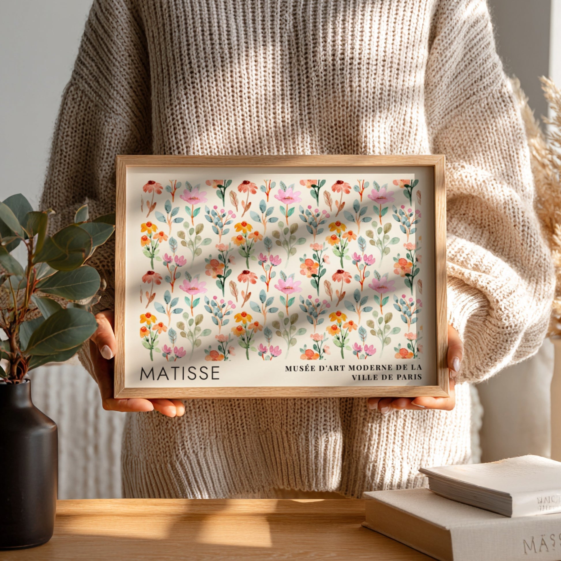 Henri Matisse poster featuring a garden in violet and mauve colors, showcasing floral elements in a vibrant