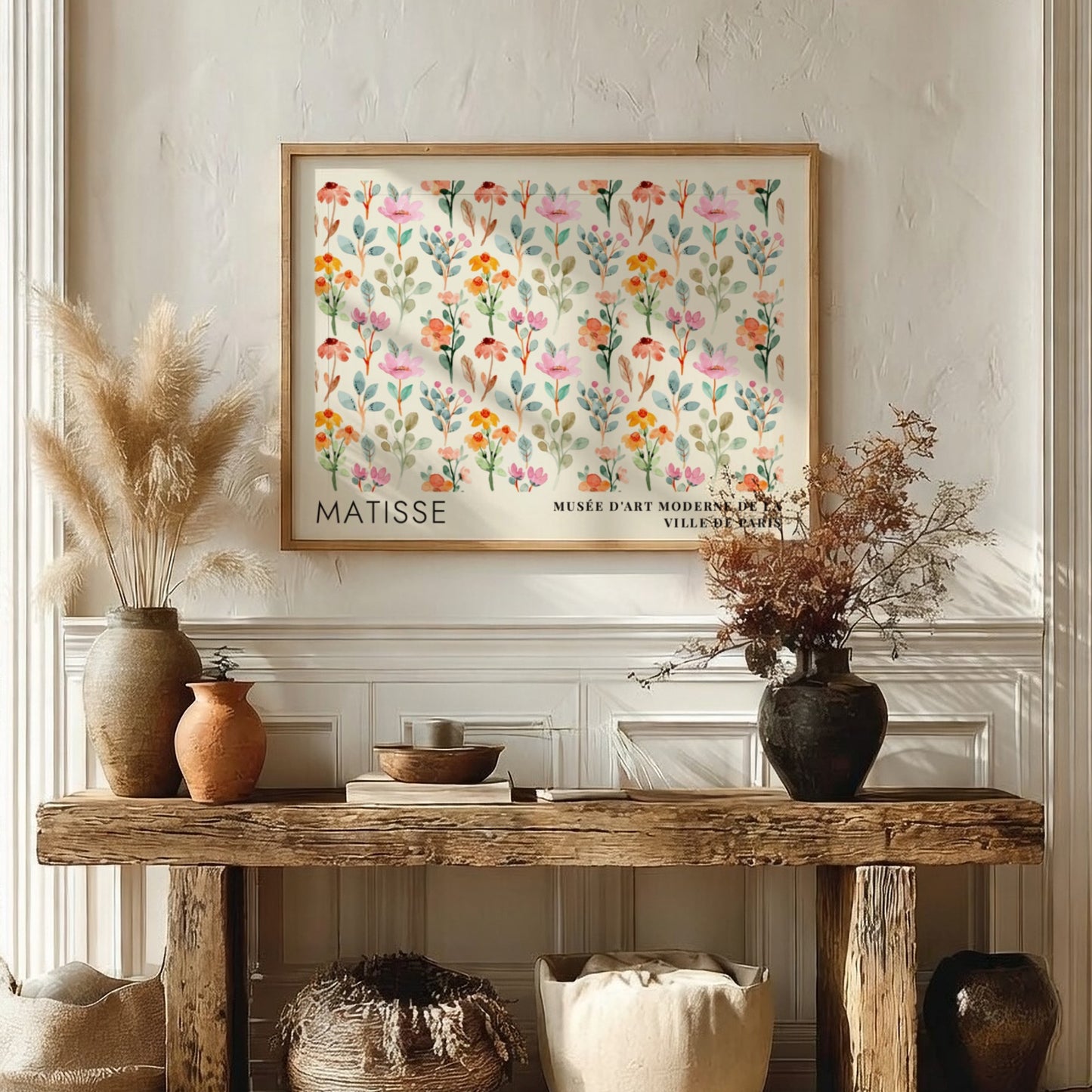 Henri Matisse poster featuring a garden in violet and mauve colors, showcasing floral elements in a vibrant