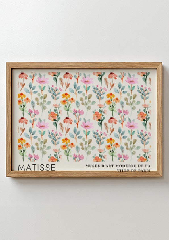 Henri Matisse poster featuring a garden in violet and mauve colors, showcasing floral elements in a vibrant