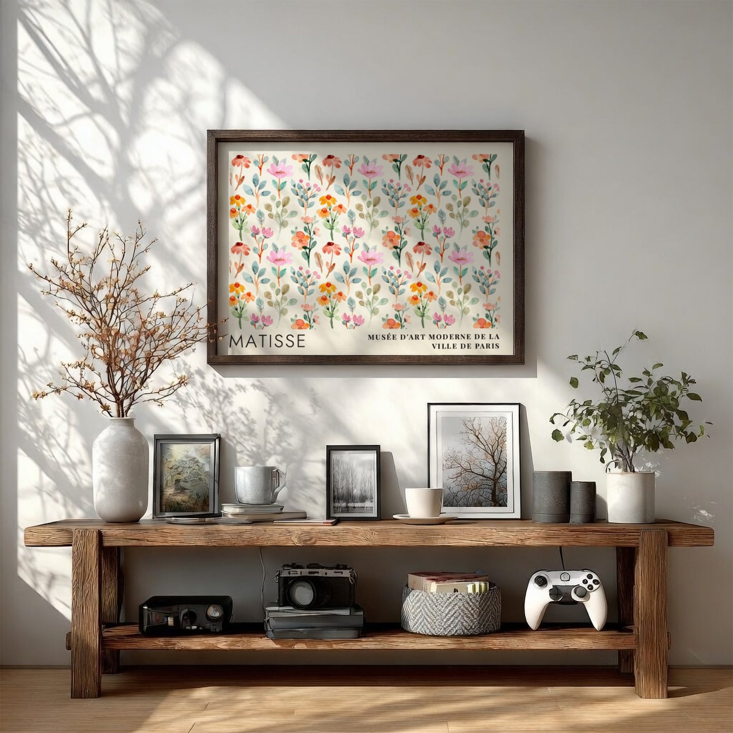 Henri Matisse poster featuring a garden in violet and mauve colors, showcasing floral elements in a vibrant