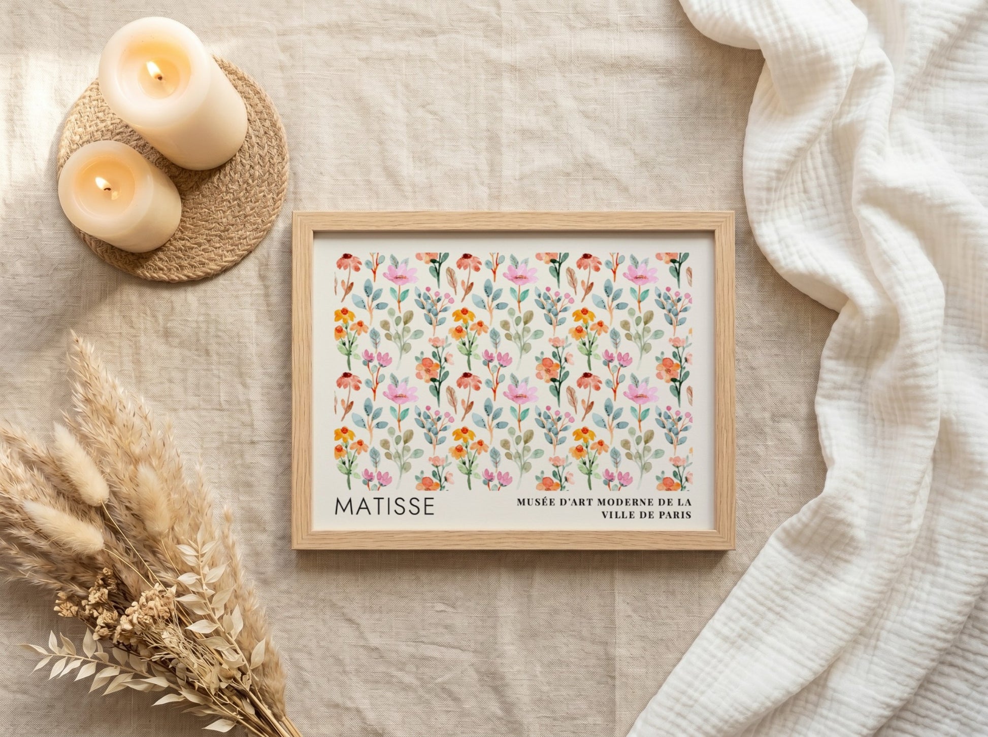 Wall art print featuring floral design in violet and mauve by Matisse