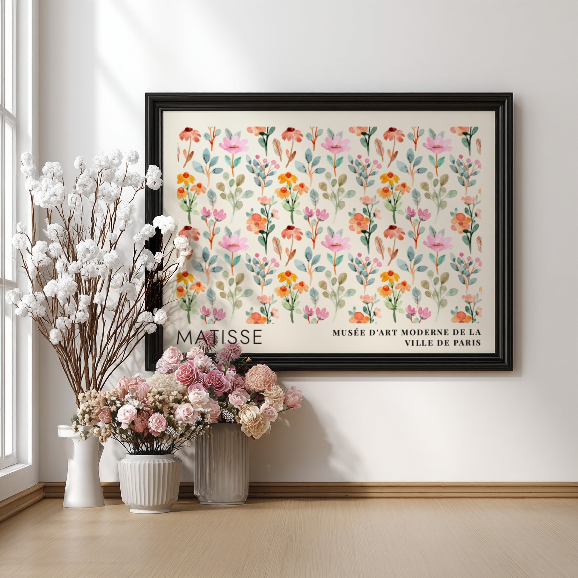 Henri Matisse poster featuring a garden in violet and mauve colors, showcasing floral elements in a vibrant