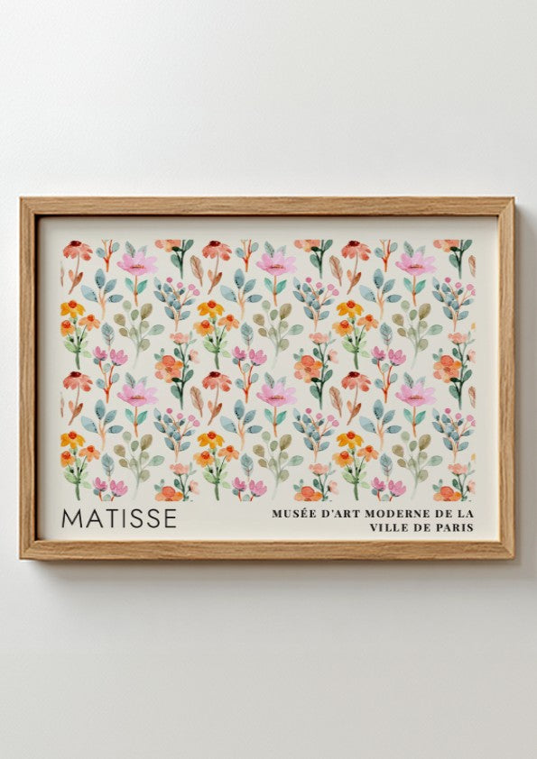 Wall art print featuring floral design in violet and mauve by Matisse