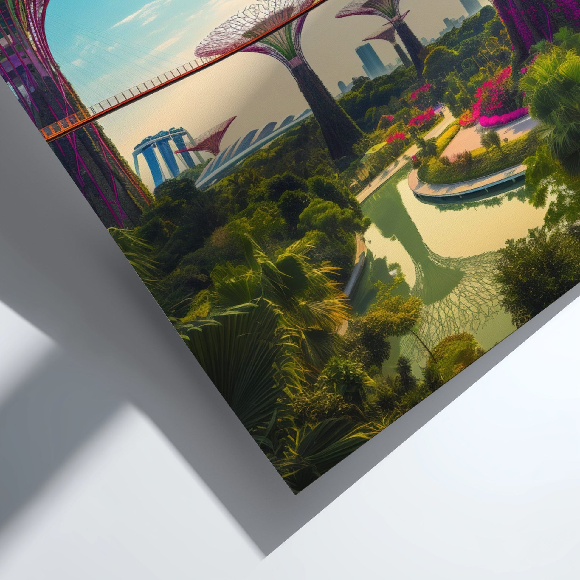 Artistic depiction of a futuristic cityscape with greenery and advanced architecture.