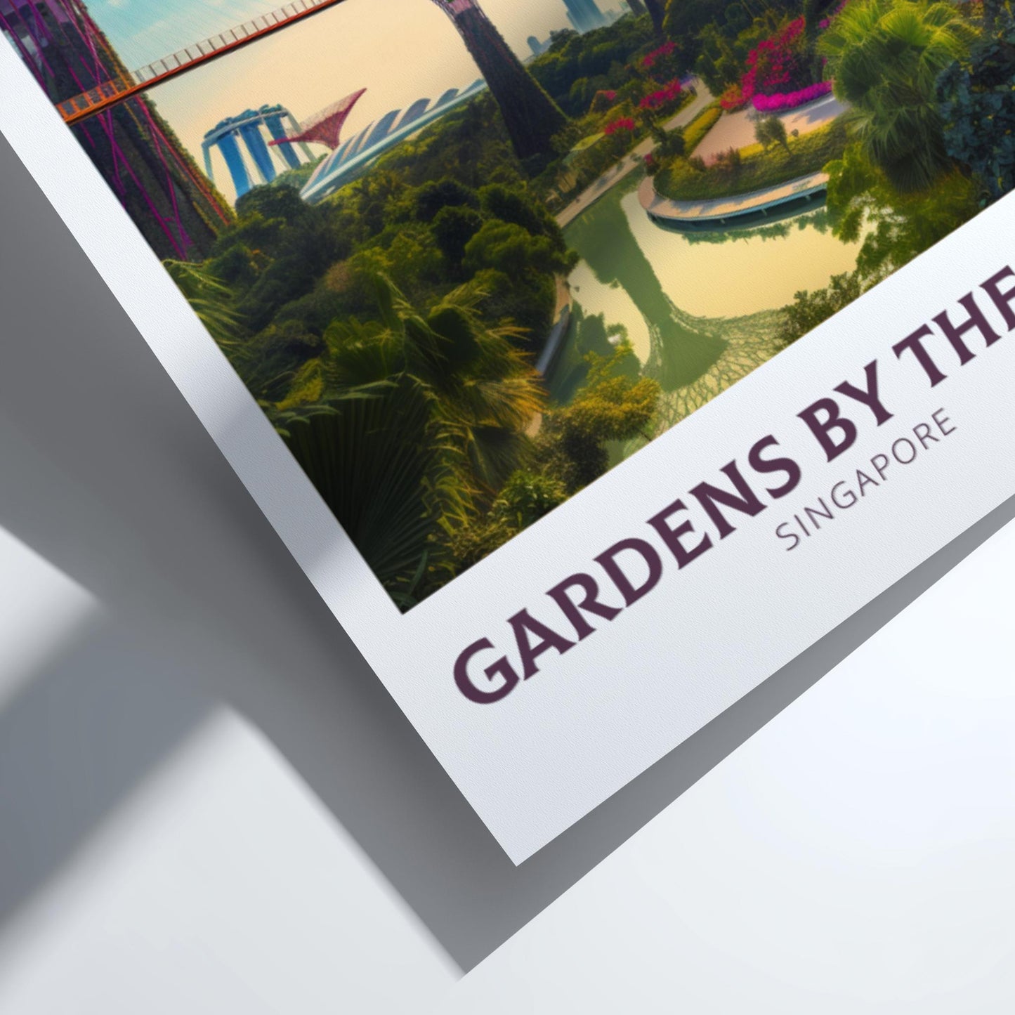 Poster of Gardens by the Bay in Singapore with a scenic view of the park.