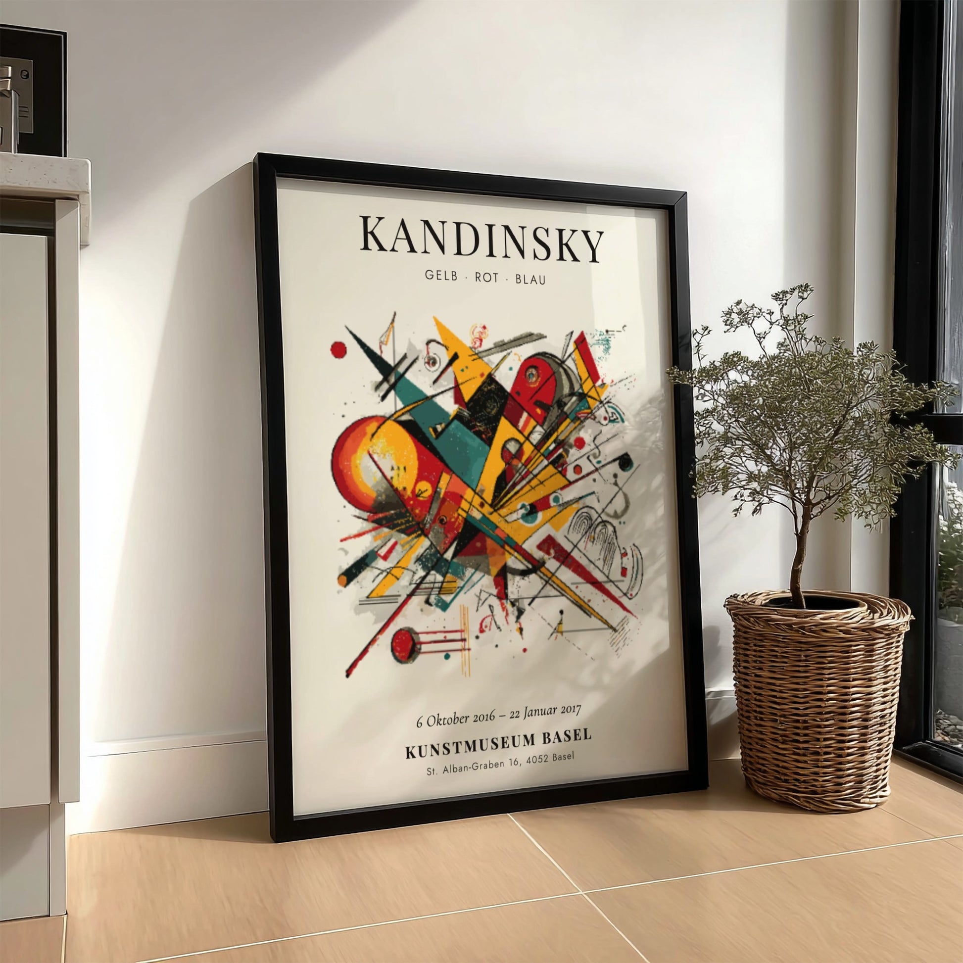 Gelb Rot Blau poster featuring abstract shapes and vibrant colors in an art print style