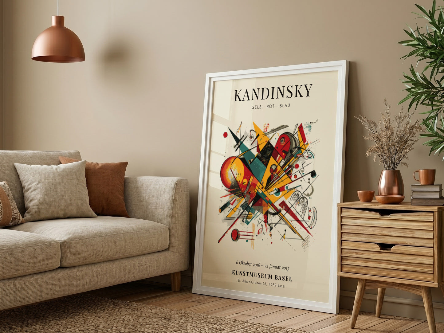 Gelb Rot Blau poster featuring abstract shapes and vibrant colors in an art print style