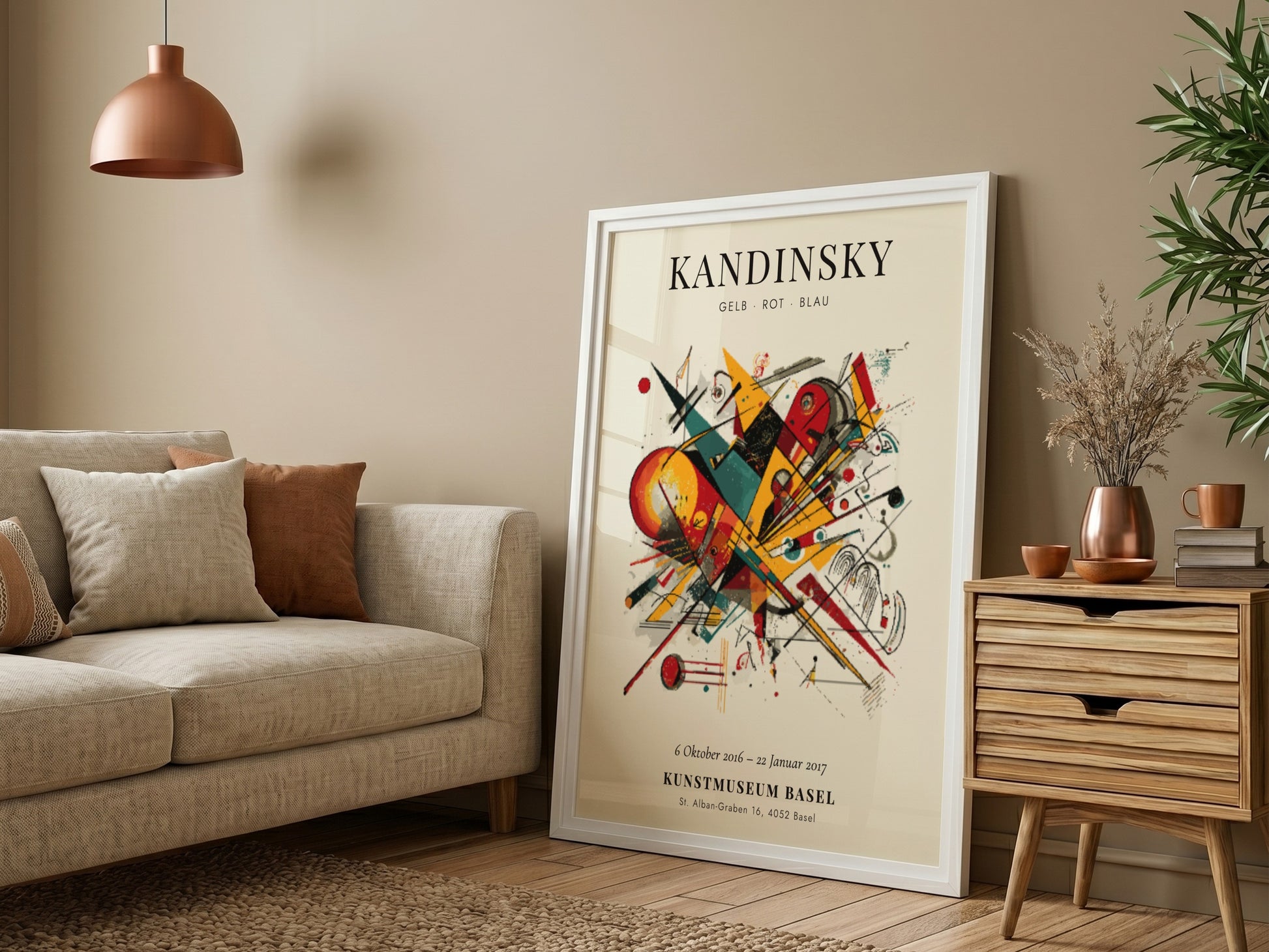 Gelb Rot Blau poster featuring abstract shapes and vibrant colors in an art print style
